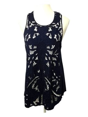 Akemi + Kin Anthropologie Navy Lace Sleeveless Blouse Sz S Boho Cottagecore